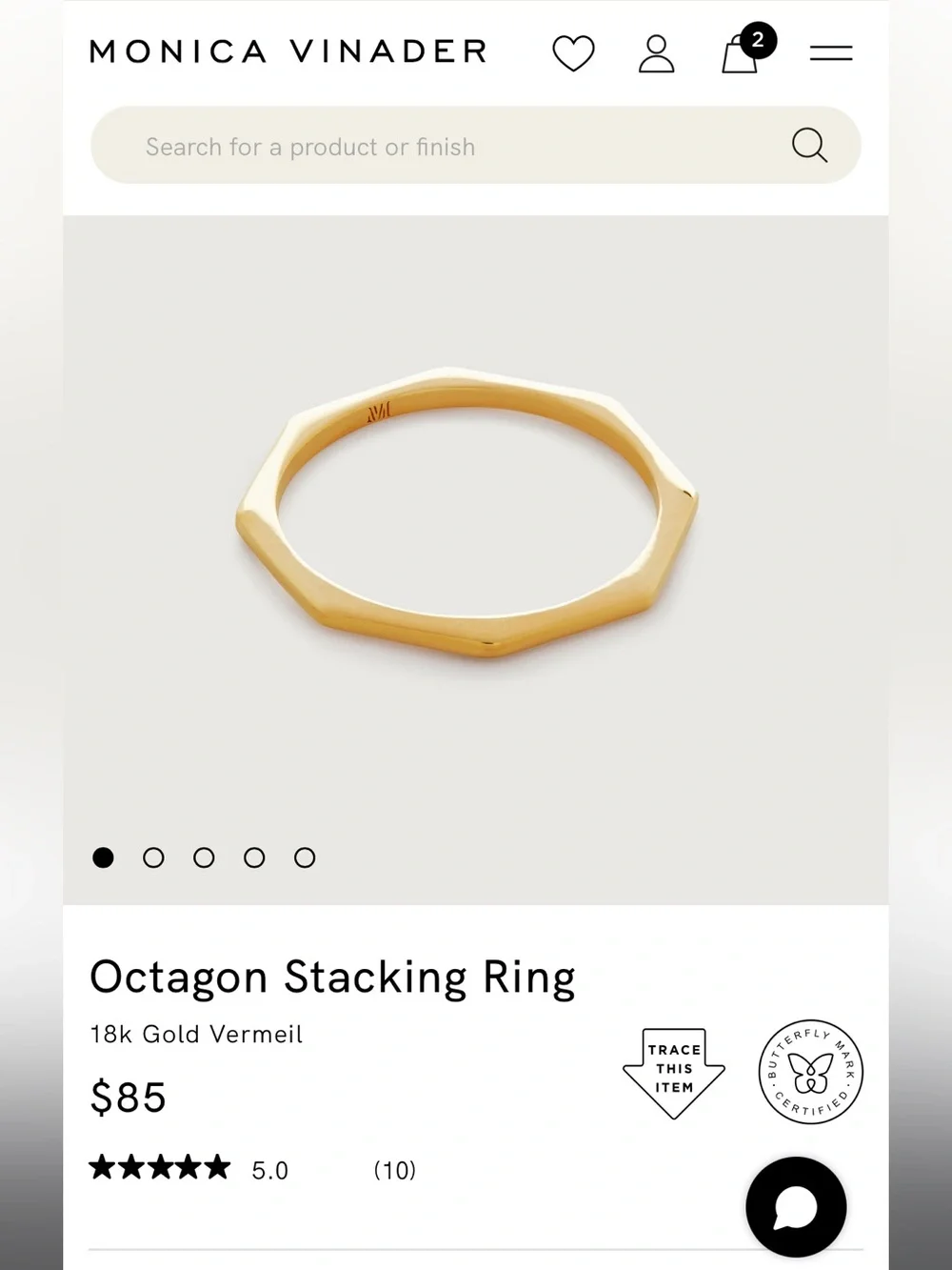 Monica Vinader Octagon Stacking Ring  Sz 6